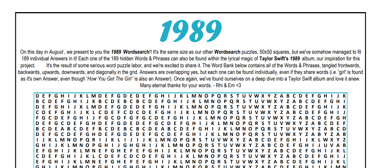 Digital Download : 5 Wordsearch Puzzles (Speak Now, Red, 1989, Reputat – Swiftie  Puzzle