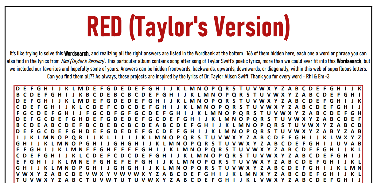 Download Word Search on Taylor Swift